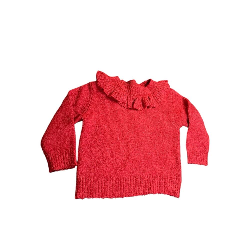 CAT & JACK Girls Red SPARKLE Size 3T Ruffle Collar Knit Sweater